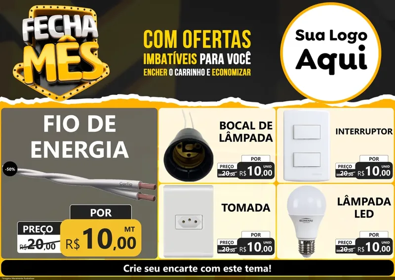 Modelo de Encarte para Encarte A4 Horizontal com o tema Fecha Mês para Materiais Elétricos