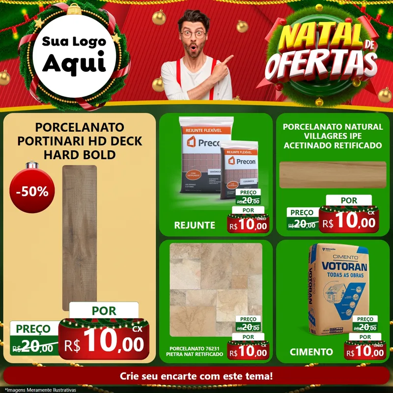 Modelo de Rede Social para Feed Facebook com o tema Natal de Ofertas para Pisos e revestimentos