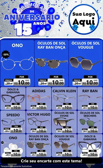 Modelo de Encarte para Encarte Grande com o tema Promoção de Aniversário - 15 Anos para Óticas