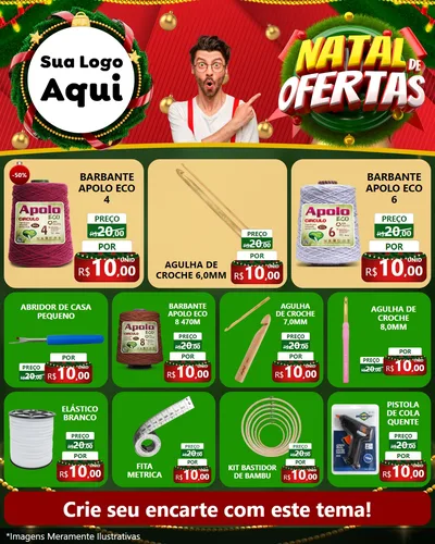 Modelo de Rede Social para Feed Instagram com o tema Natal de Ofertas para Armarinho e Aviamentos