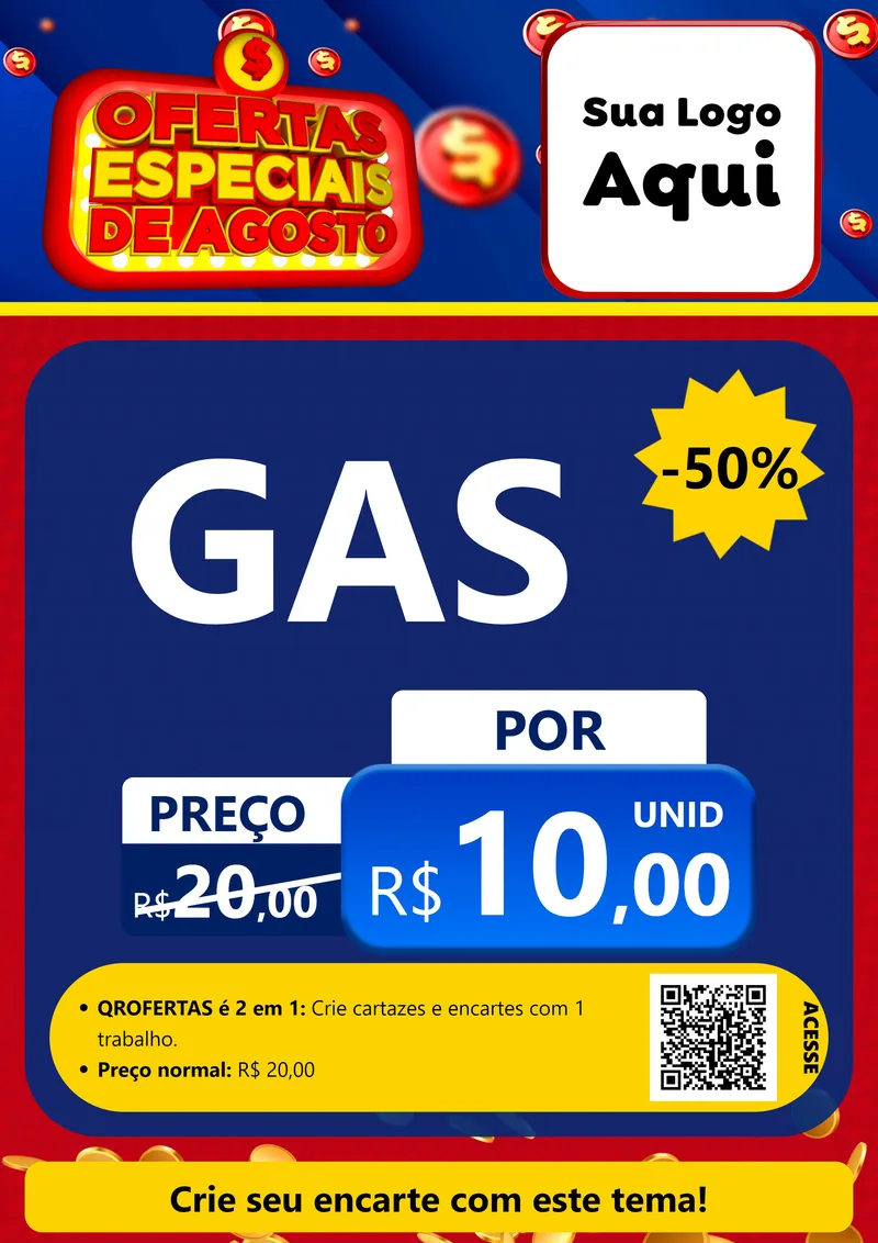 Modelo de Cartaz para Cartaz A4 Vertical com o tema Ofertas Especiais de Agosto para Água e gás