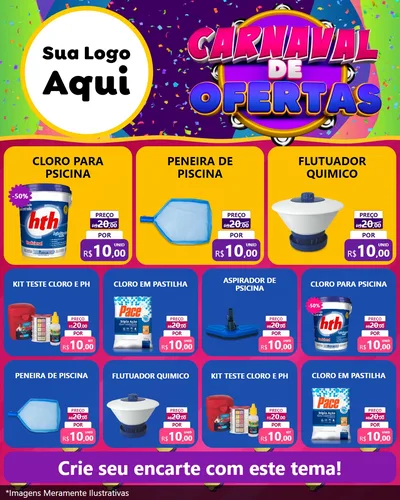 Modelo de Rede Social para Feed Instagram com o tema Carnaval de Ofertas para Produtos para Piscina