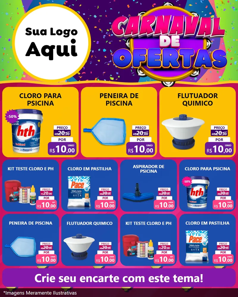 Modelo de Rede Social para Feed Instagram com o tema Carnaval de Ofertas para Produtos para Piscina