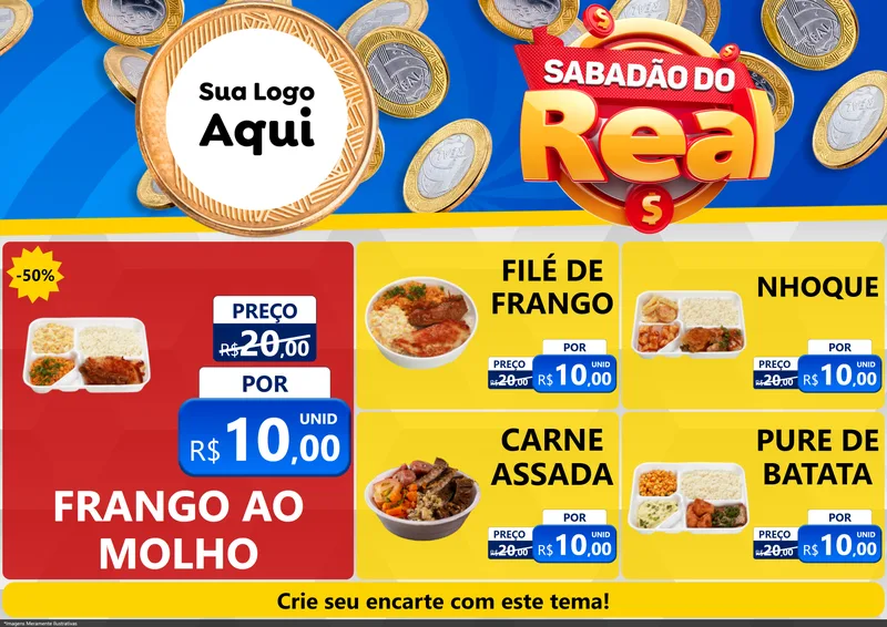 Modelo de Encarte para Encarte A4 Horizontal com o tema Sabadão do Real para Restaurante