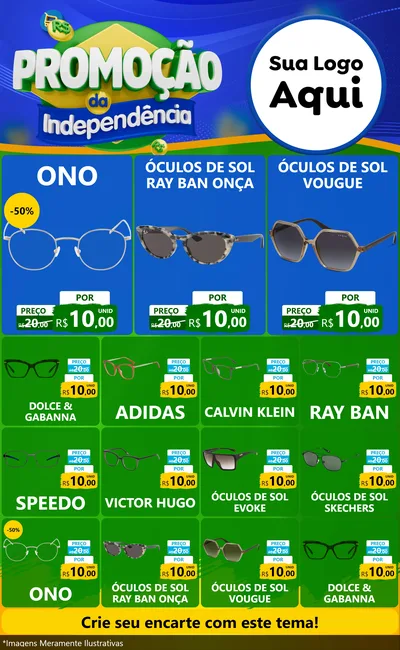 Modelo de Encarte para Encarte Grande com o tema Promoção da Independência para Óticas