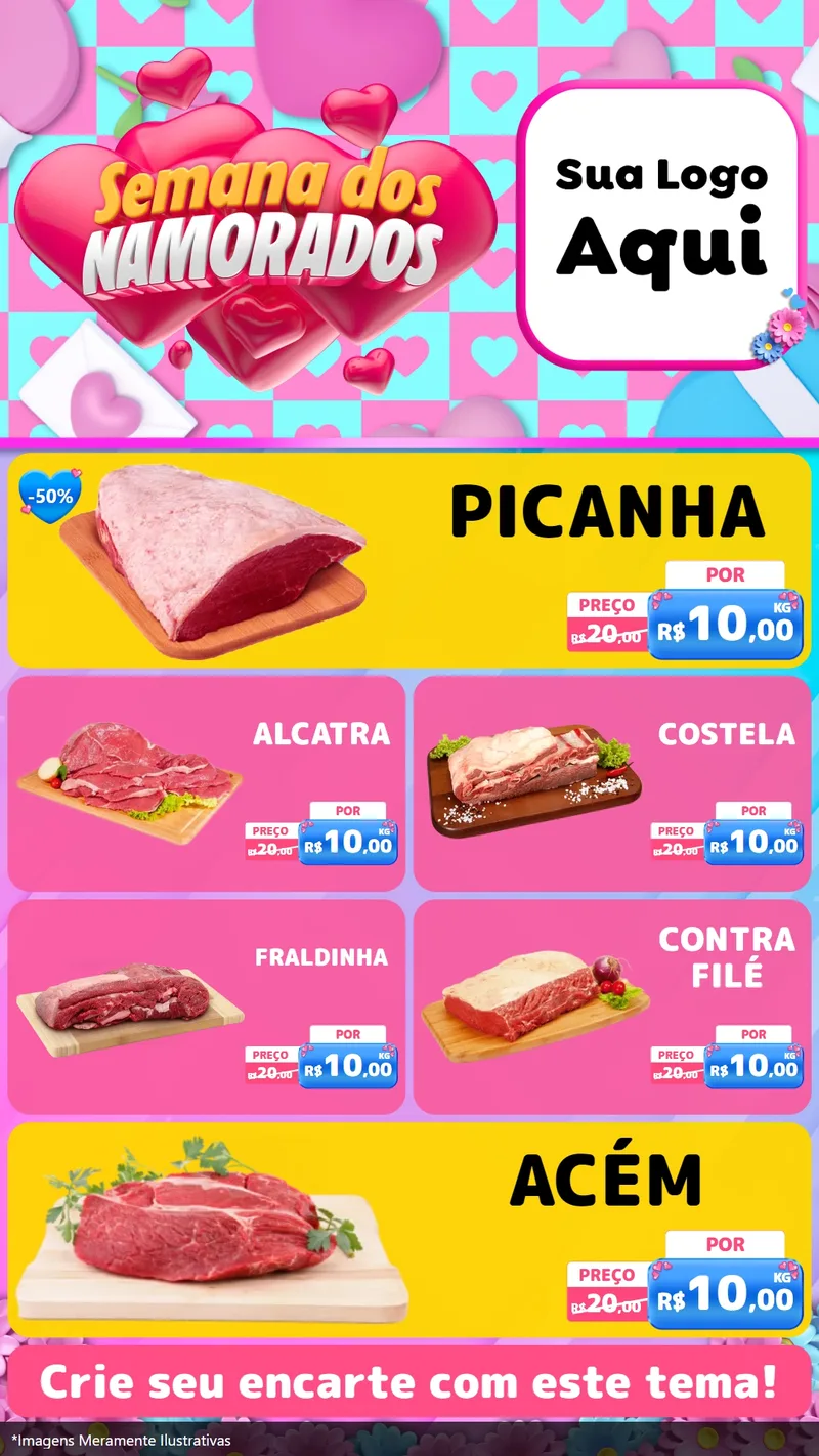 Modelo de TV para TV Vertical com o tema Semana dos Namorados para Açougue