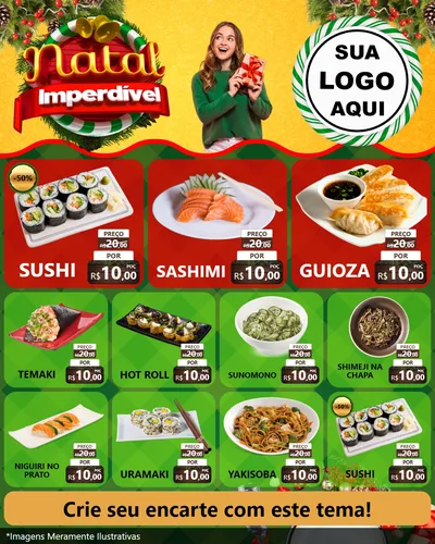 Modelo de Rede Social para Feed Instagram com o tema Natal Imperdível para Comida japonesa
