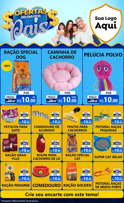 Modelo de Encarte para Encarte Grande com o tema Ofertas do Dia dos Pais para Pet Shop