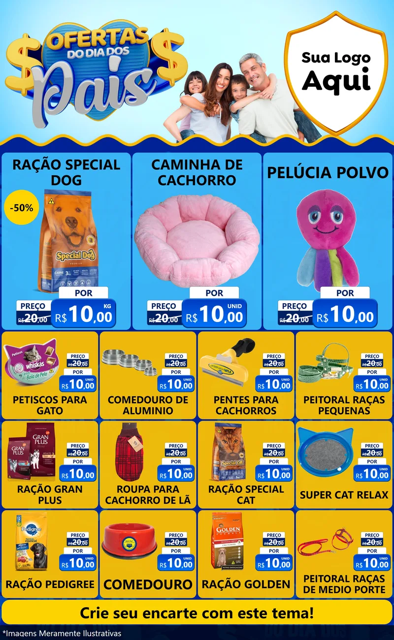Modelo de Encarte para Encarte Grande com o tema Ofertas do Dia dos Pais para Pet Shop