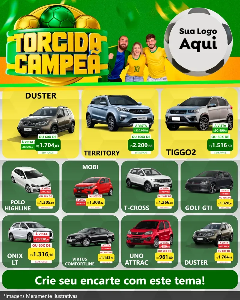 Modelo de Rede Social para Feed Instagram com o tema Torcida Campeã - Copa para Concessionaria de Carros