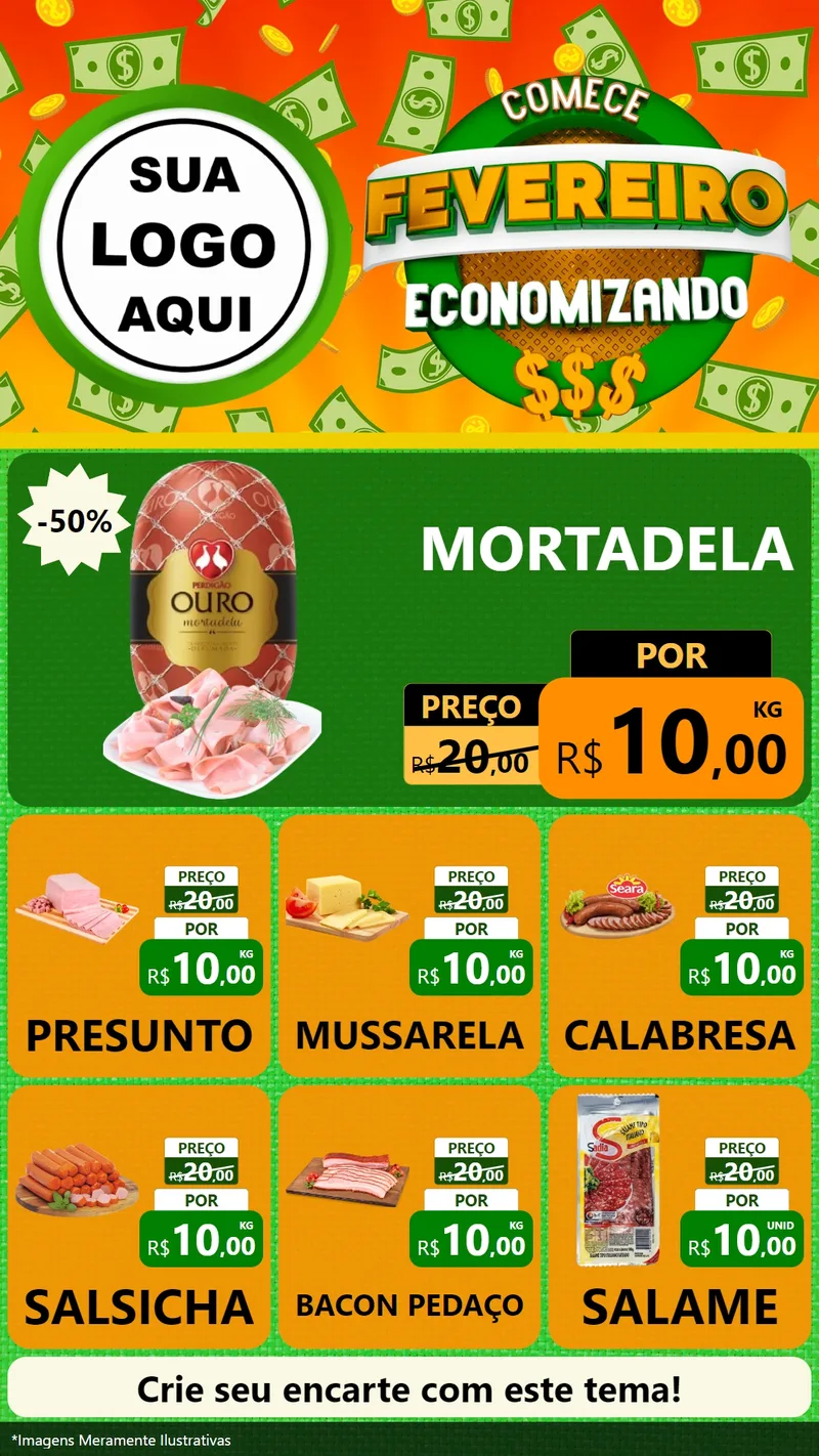 Modelo de Rede Social para Stories com o tema Comece Fevereiro Economizando para Frios e Laticínios