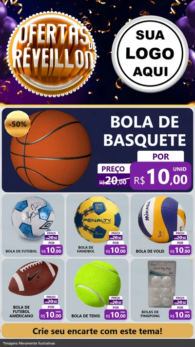 Modelo de Rede Social para Stories com o tema Ofertas de Réveillon para Artigos Esportivos