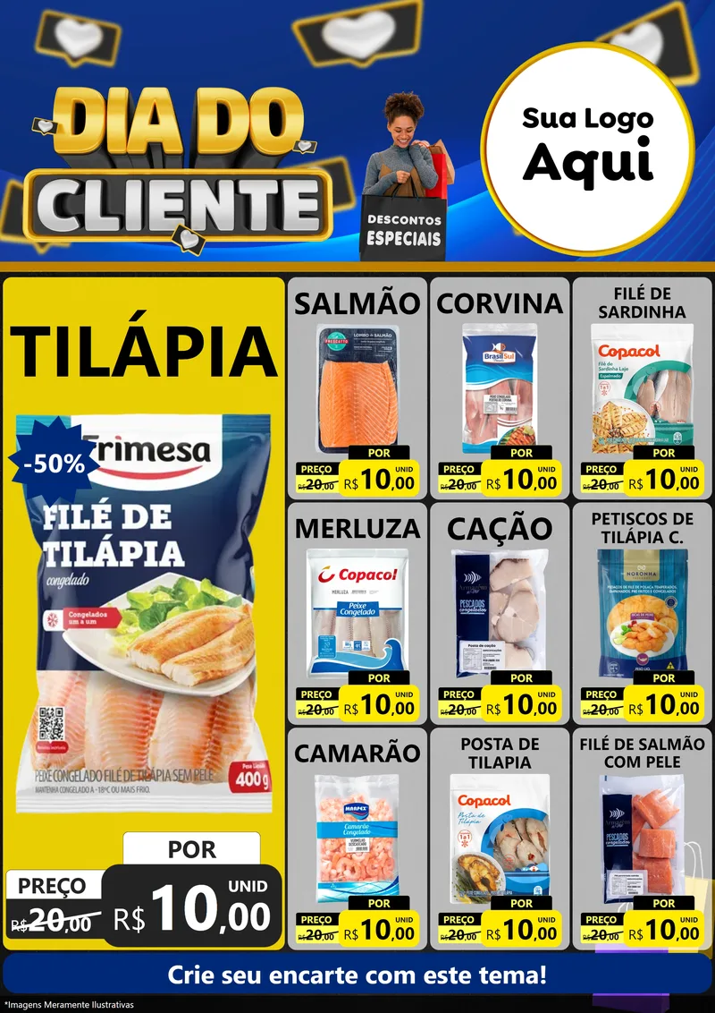 Modelo de Encarte para Encarte A4 Vertical com o tema Dia Do Cliente para Peixaria