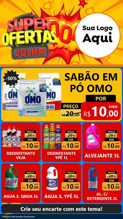 Modelo de Rede Social para Stories com o tema Super Ofertas Julho para Produtos de Limpeza