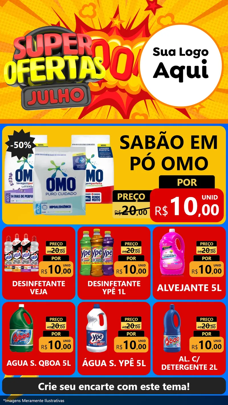 Modelo de Rede Social para Stories com o tema Super Ofertas Julho para Produtos de Limpeza