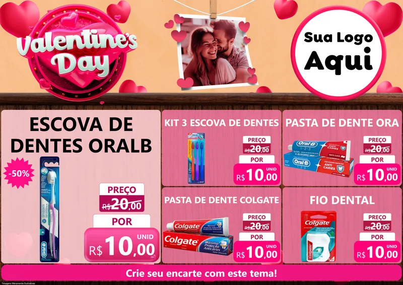 Modelo de Encarte para Encarte A4 Horizontal com o tema Valentine's Day para Higiene Pessoal
