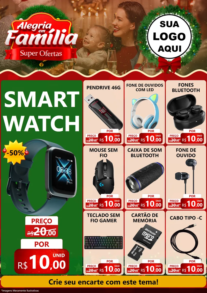 Modelo de Encarte para Encarte A4 Vertical com o tema Alegria Em Família - Super Ofertas para Informática