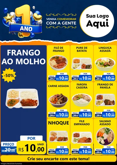 Modelo de Encarte para Encarte A4 Vertical com o tema Um Ano de Aniversário para Restaurante
