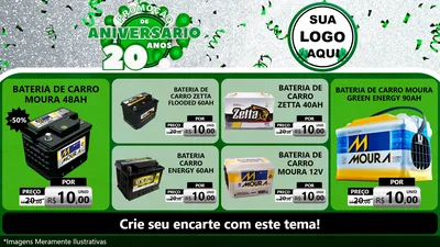 Modelo de TV para TV Horizontal com o tema Promoção de Aniversário - 20 Anos para Baterias Elétricas