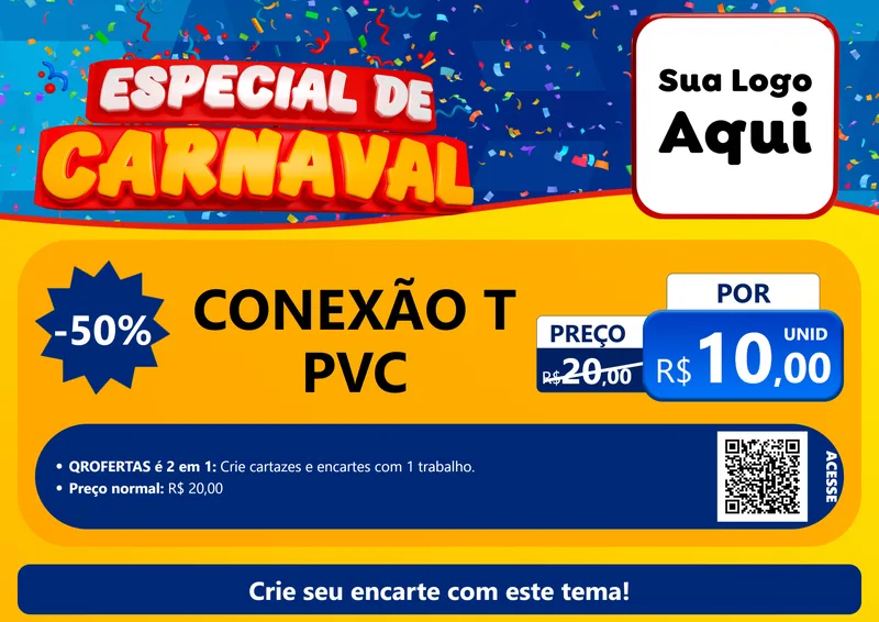 Modelo de Cartaz para Cartaz A4 Horizontal com o tema Especial de Carnaval para Tubos e conexões