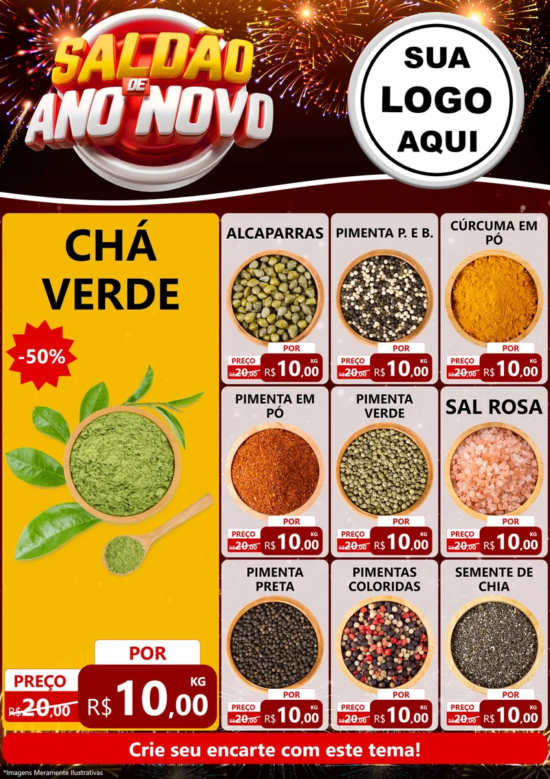 Modelo de Encarte para Encarte A4 Vertical com o tema Saldão de Ano Novo para Produtos Naturais