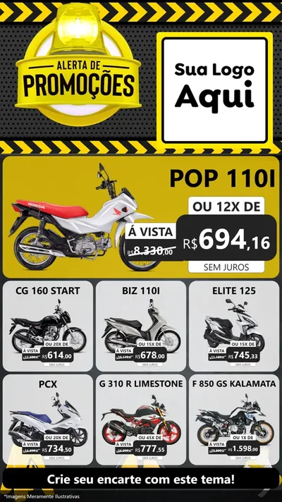 Modelo de Rede Social para Stories com o tema Alerta de Promoções para Concessionaria de Motos