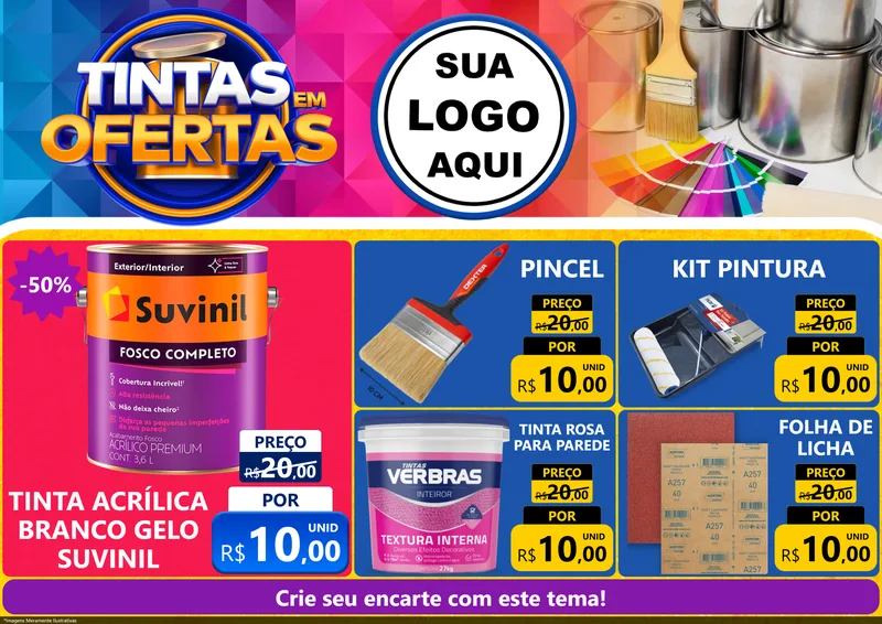 Modelo de Encarte para Encarte A4 Horizontal com o tema Tintas em Ofertas para Tintas e Ferramentas