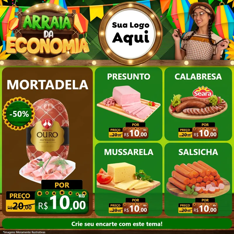 Modelo de Rede Social para Feed Facebook com o tema Arraiá de Economia para Frios e Laticínios