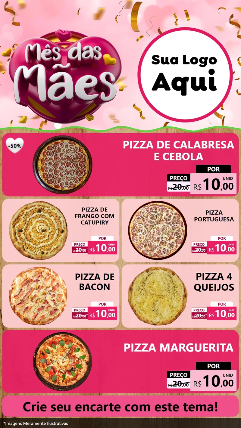 Modelo de TV para TV Vertical com o tema Mês das Mães para Pizzaria