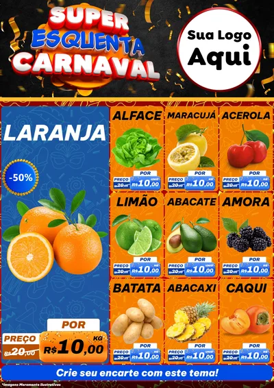 Modelo de Encarte para Encarte A4 Vertical com o tema Super Esquenta de Carnaval para Hortifrúti