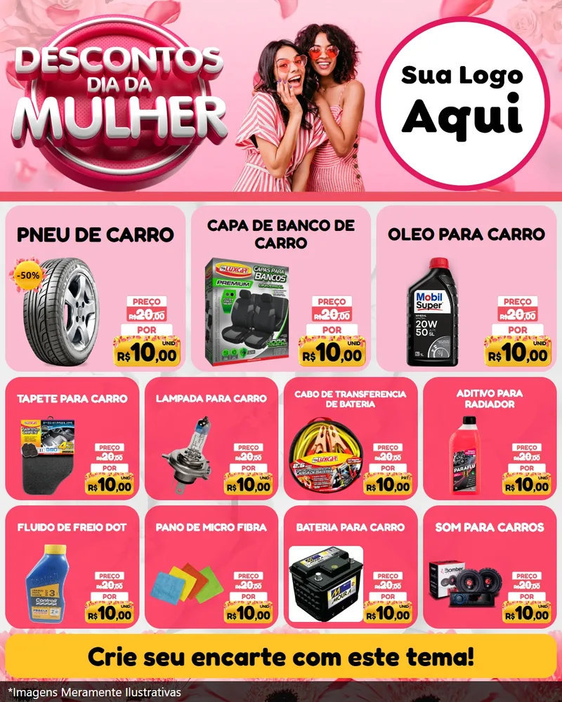Modelo de Rede Social para Feed Instagram com o tema Descontos Dia da Mulher para Auto peças