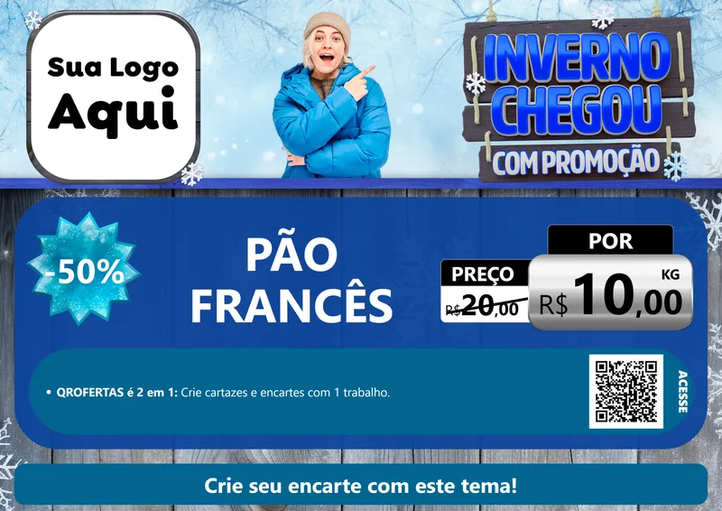 Modelo de Cartaz para Cartaz A4 Horizontal com o tema Inverno Chegou Com Promoção para Padaria