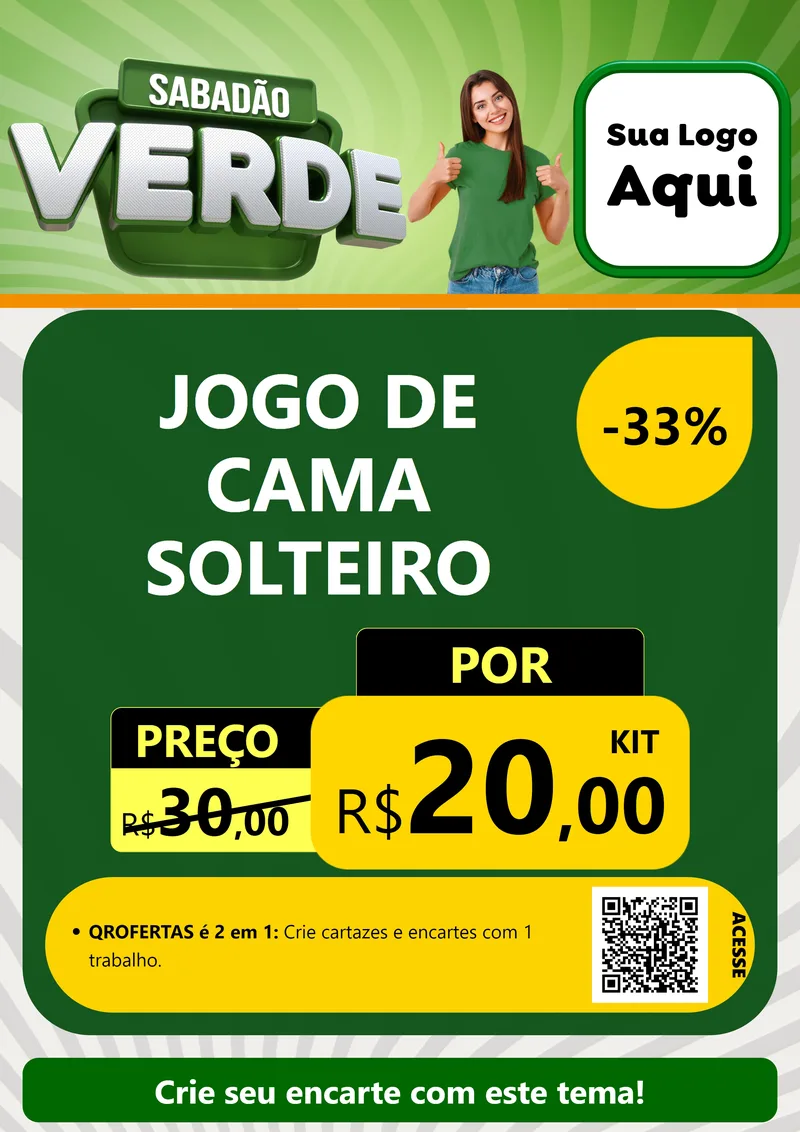 Modelo de Cartaz para Cartaz A4 Vertical com o tema Sabadão Verde para Cama, Mesa e Banho