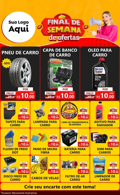 Modelo de Encarte para Encarte Grande com o tema Final de Semana de Ofertas para Auto peças
