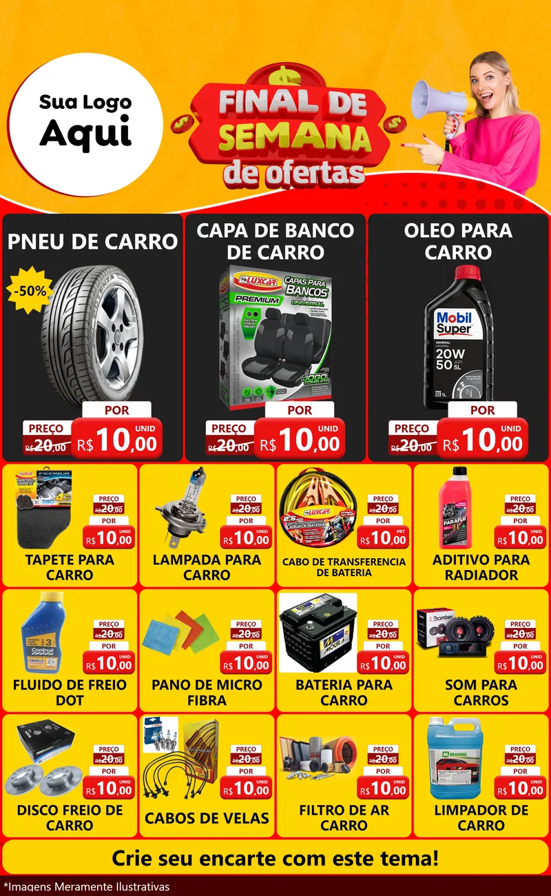 Modelo de Encarte para Encarte Grande com o tema Final de Semana de Ofertas para Auto peças