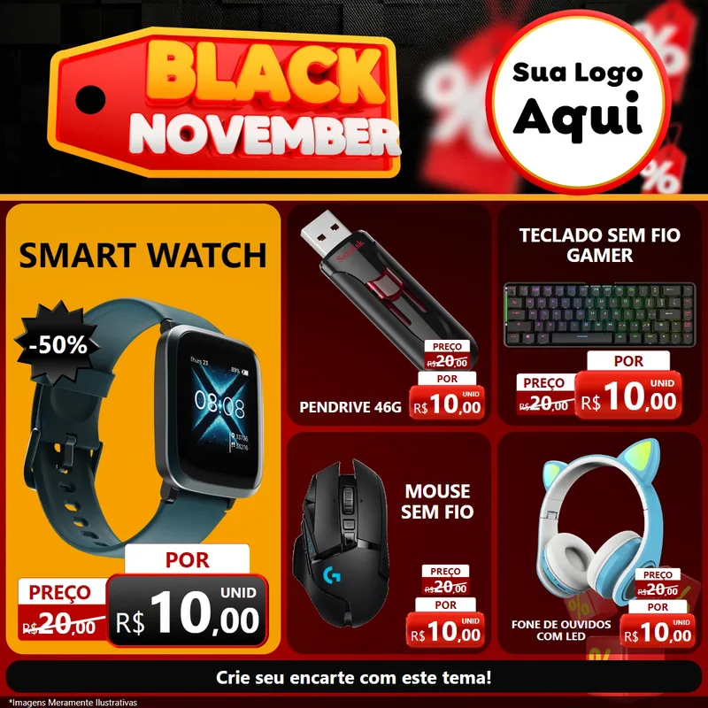 Modelo de Rede Social para Feed Facebook com o tema Black November para Informática