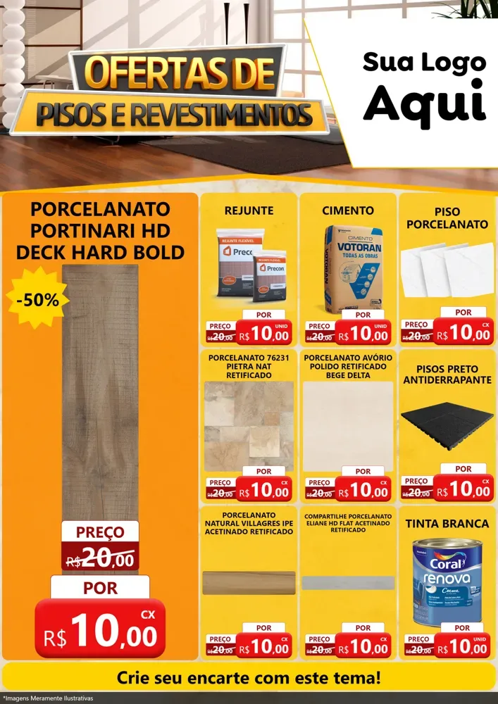 Modelo de Encarte para Encarte A4 Vertical com o tema Ofertas Pisos e Revestimentos para Pisos e revestimentos