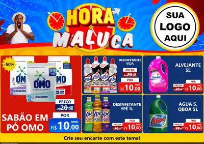 Modelo de Encarte para Encarte A4 Horizontal com o tema Hora Maluca para Produtos de Limpeza