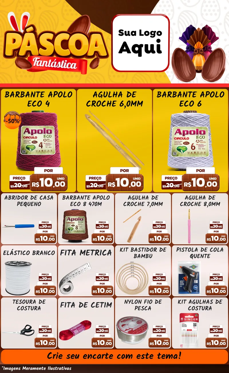 Modelo de Encarte para Encarte Grande com o tema Páscoa Fantástica para Armarinho e Aviamentos