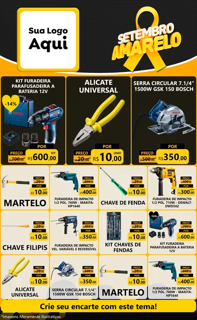 Modelo de Encarte para Encarte Grande com o tema Setembro Amarelo para Maquinas e Ferramentas