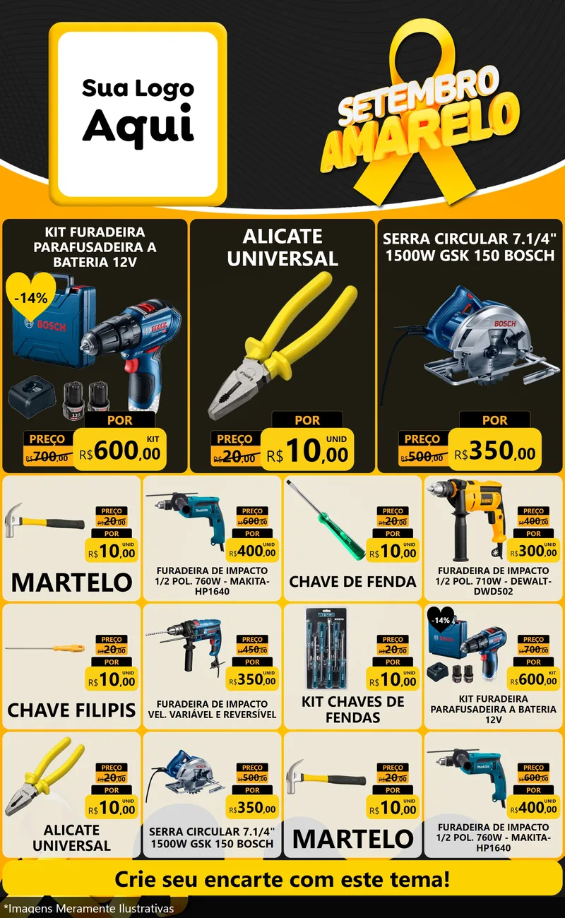 Modelo de Encarte para Encarte Grande com o tema Setembro Amarelo para Maquinas e Ferramentas