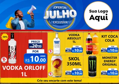 Modelo de Encarte para Encarte A4 Horizontal com o tema Oferta Exclusiva, Julho para Distribuidora de bebidas