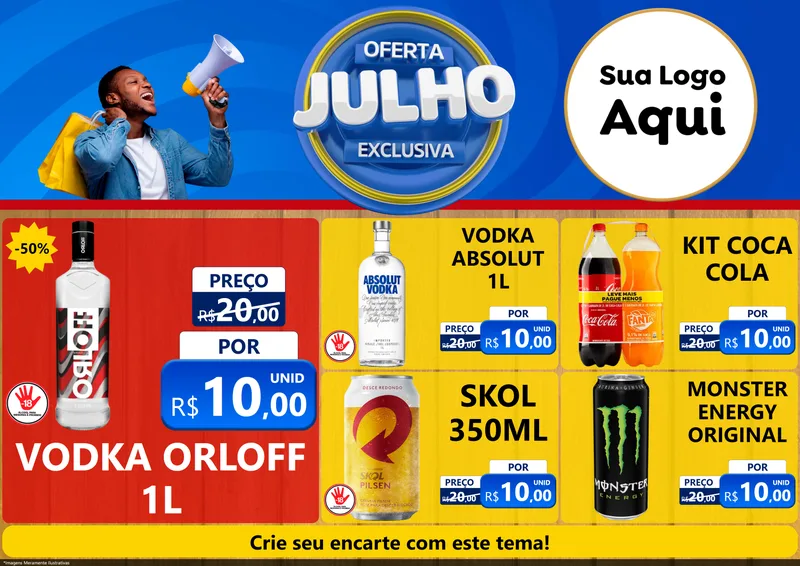Modelo de Encarte para Encarte A4 Horizontal com o tema Oferta Exclusiva, Julho para Distribuidora de bebidas