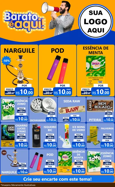 Modelo de Encarte para Encarte Grande com o tema Barato é aqui para Tabacaria