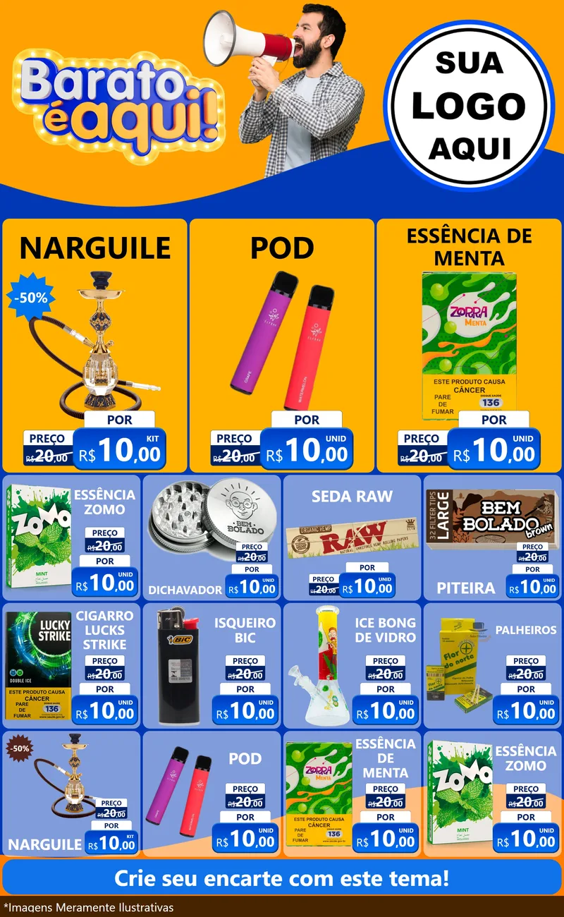 Modelo de Encarte para Encarte Grande com o tema Barato é aqui para Tabacaria
