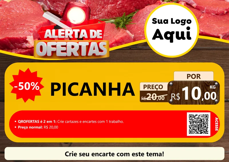 Modelo de Cartaz para Cartaz A4 Horizontal com o tema Alerta de Ofertas para Açougue