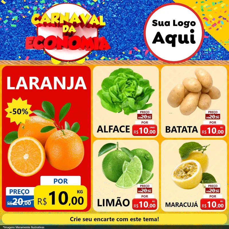 Modelo de Rede Social para Feed Facebook com o tema Carnaval da Economia para Hortifrúti