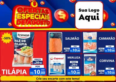 Modelo de Encarte para Encarte A4 Horizontal com o tema Ofertas Especiais de Agosto para Peixaria