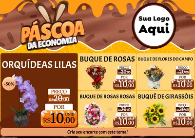 Modelo de Encarte para Encarte A4 Horizontal com o tema Páscoa da Economia para Floricultura e jardim
