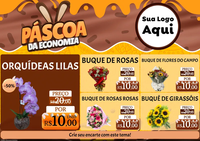 Modelo de Encarte para Encarte A4 Horizontal com o tema Páscoa da Economia para Floricultura e jardim